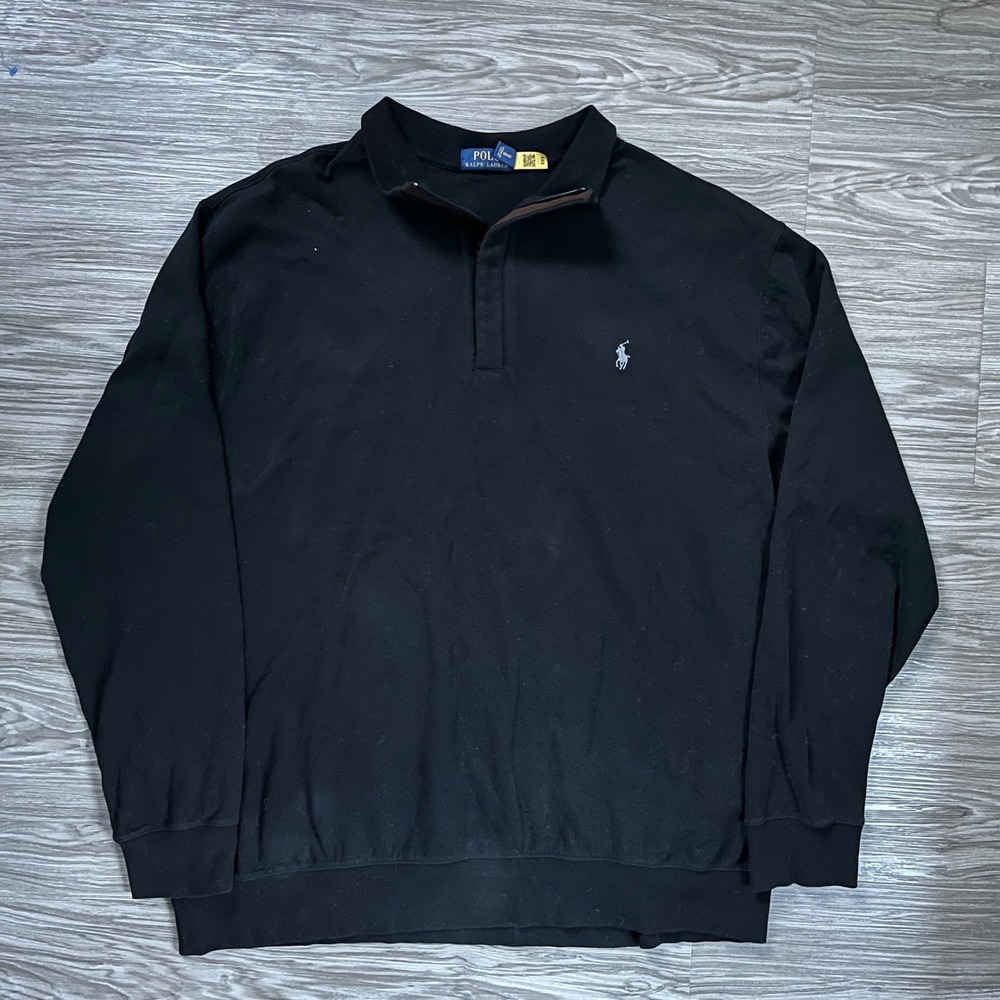 Polo Ralph Lauren Mens 2XLT Black Quarter Zip Pullover Cotton Blend Sweater